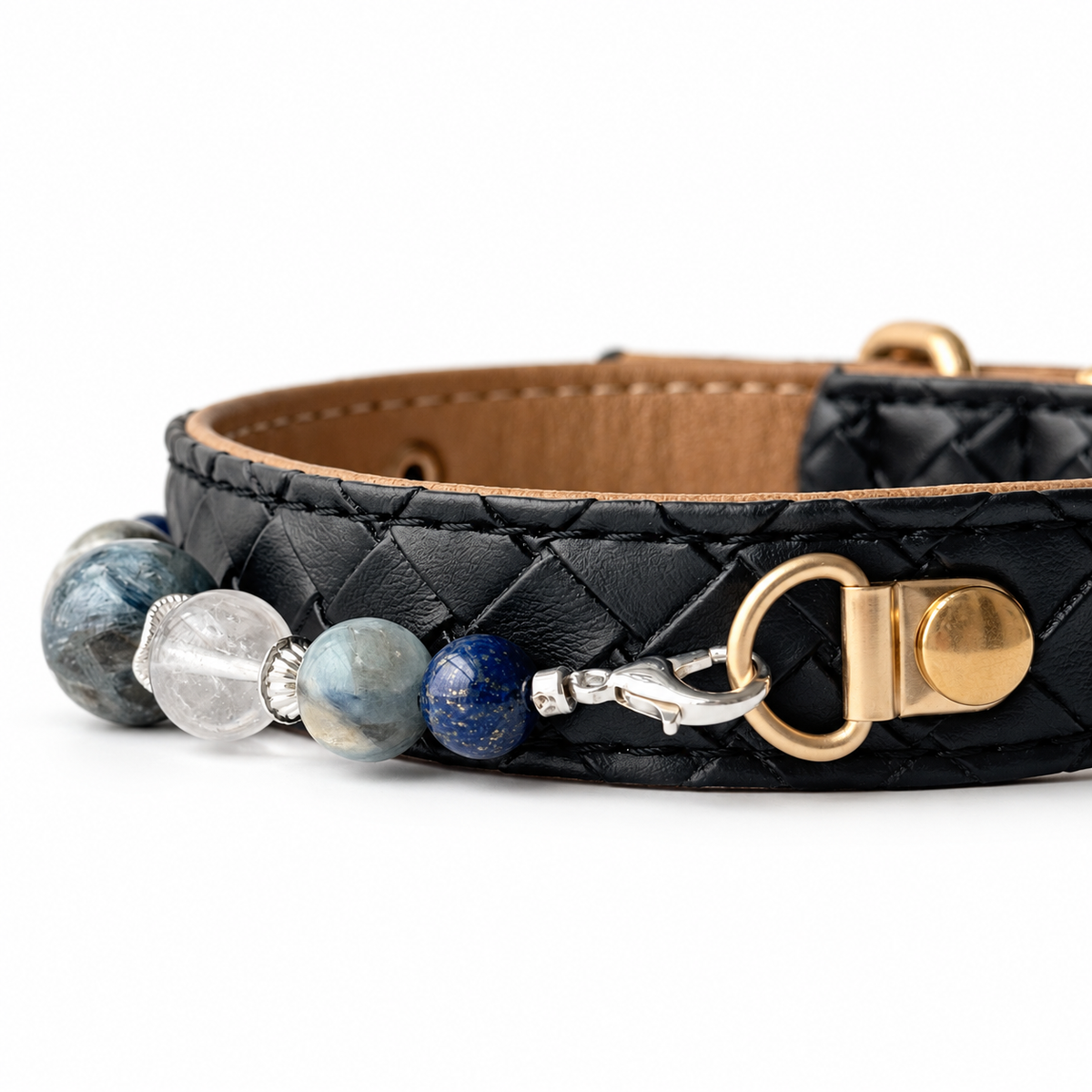 Blue Mist Beaded Pet Collar - bead and strap detail