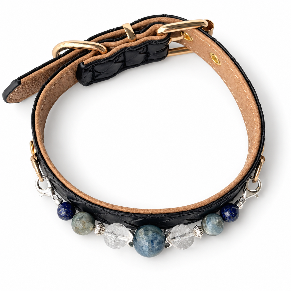Blue Mist Beaded Pet Collar - overhead view