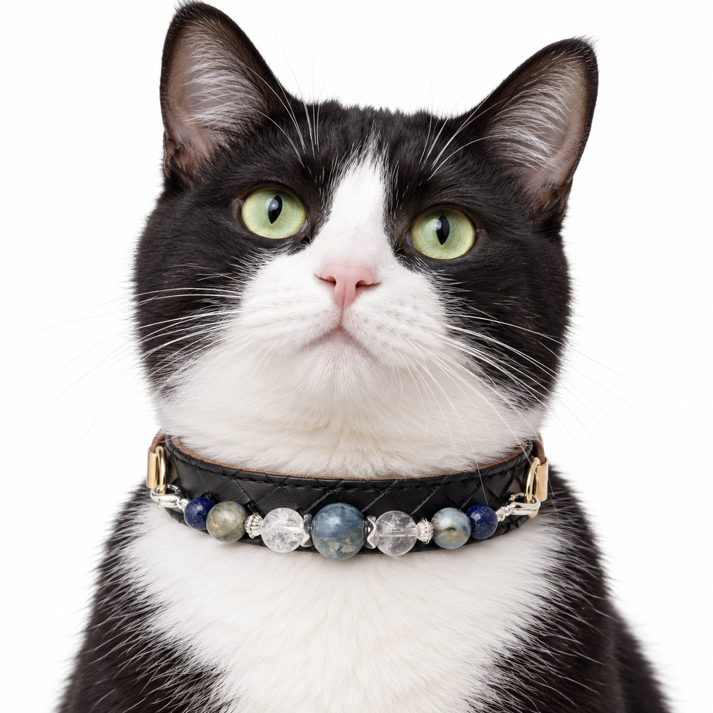Blue Mist Beaded Pet Collar - AI pet wearing styling illustration