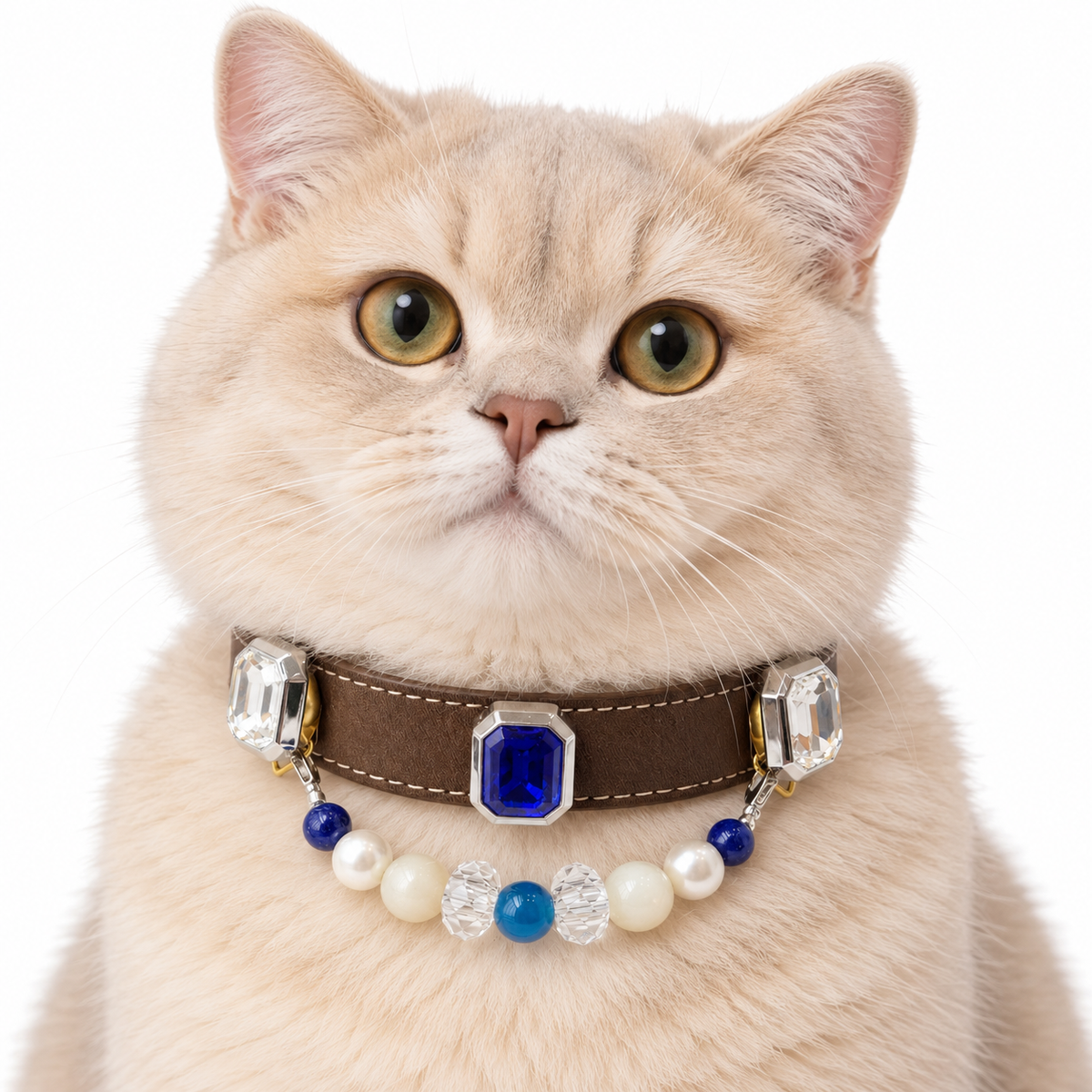 Blue Moon Pearl Facet Beaded Pet Collar - AI pet wearing styling illustration