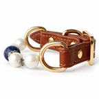 Blue Pearl Arc Beaded Pet Collar - bead and strap detail