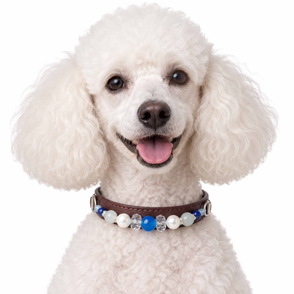 Blue Pearl Beaded Pet Collar - AI pet wearing styling illustration