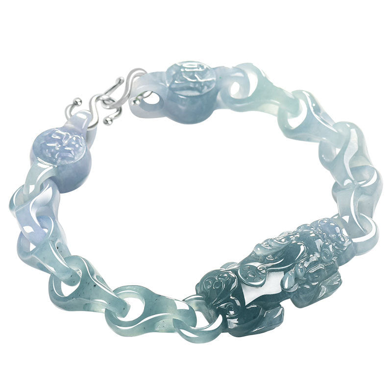 Blue Pixiu Carved Link Bracelet — angled view