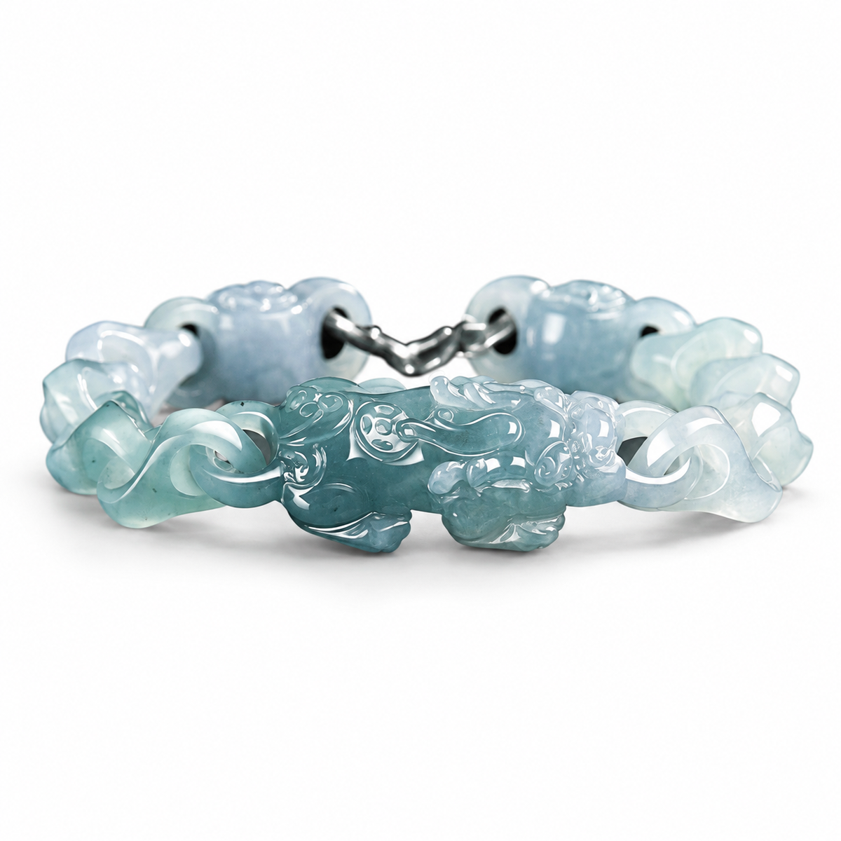 Blue Pixiu Carved Link Bracelet — low angle