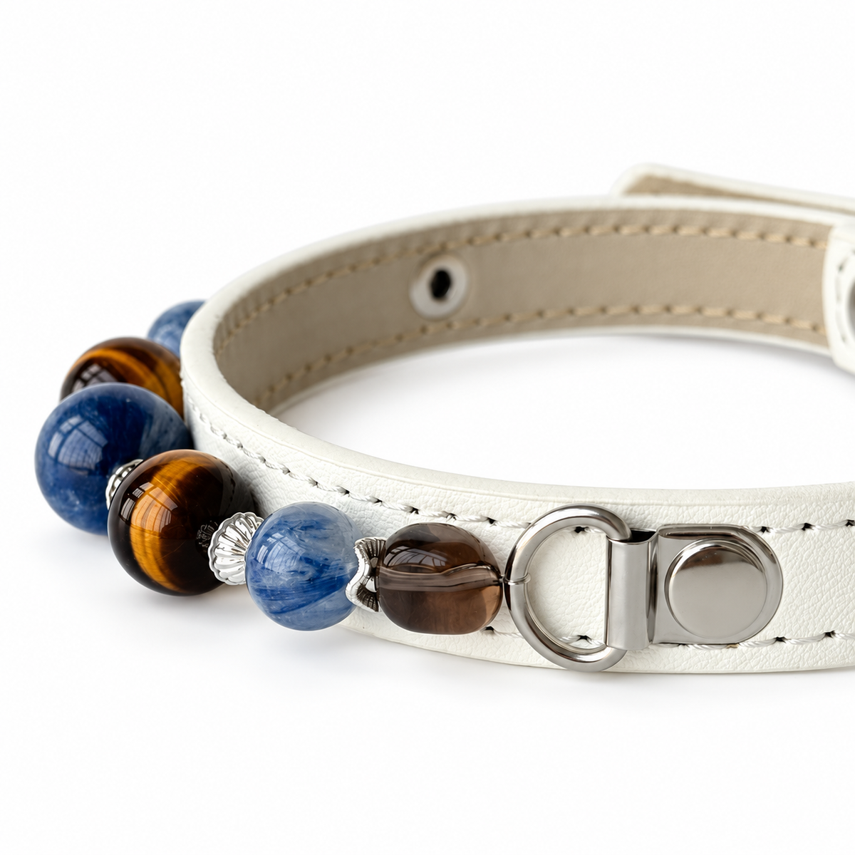 Blue Tiger Beaded Pet Collar - bead and strap detail