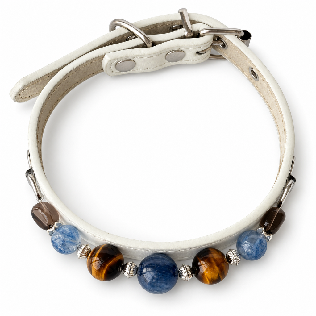 Blue Tiger Beaded Pet Collar - overhead view