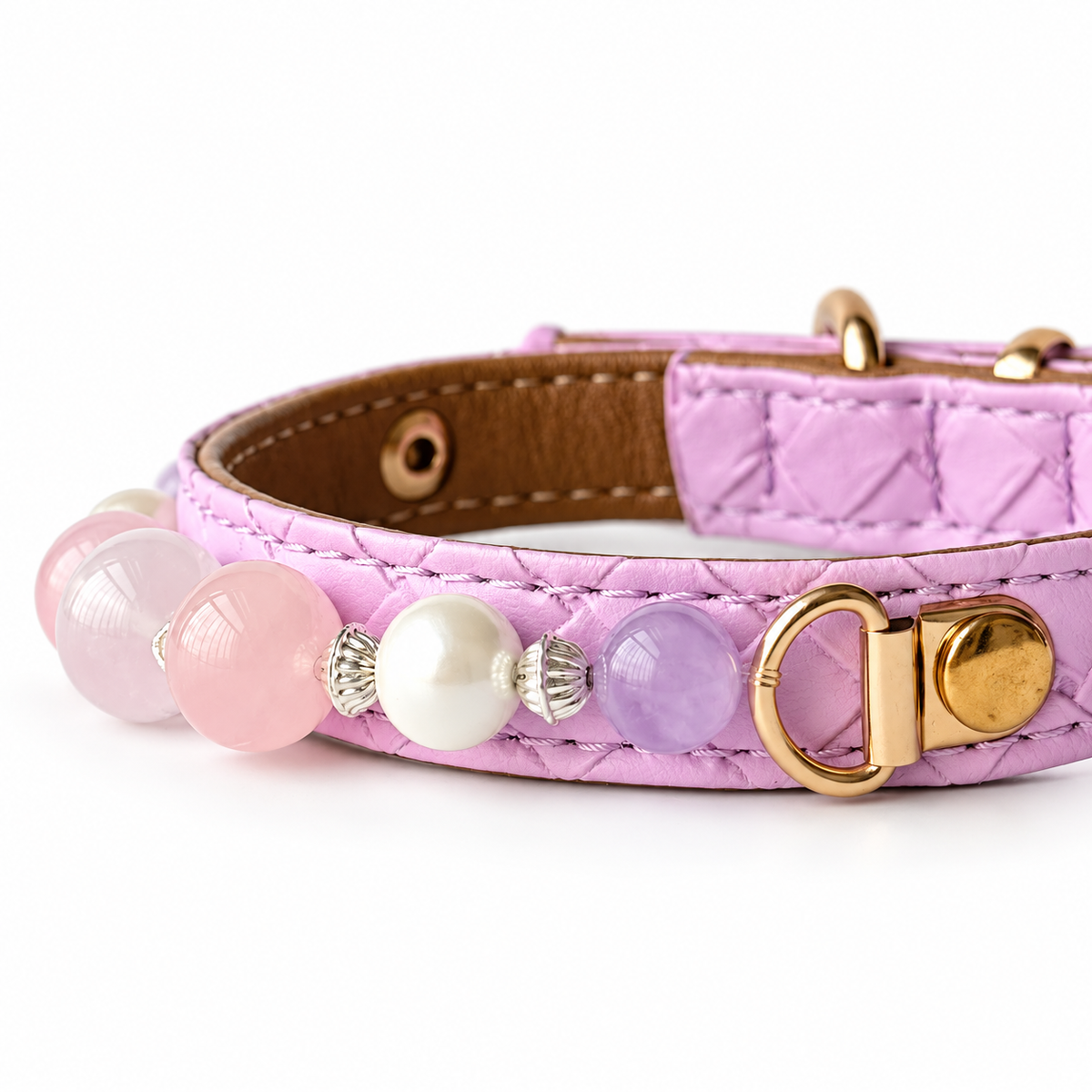 Blush Pearl Beaded Pet Collar - bead and strap detail