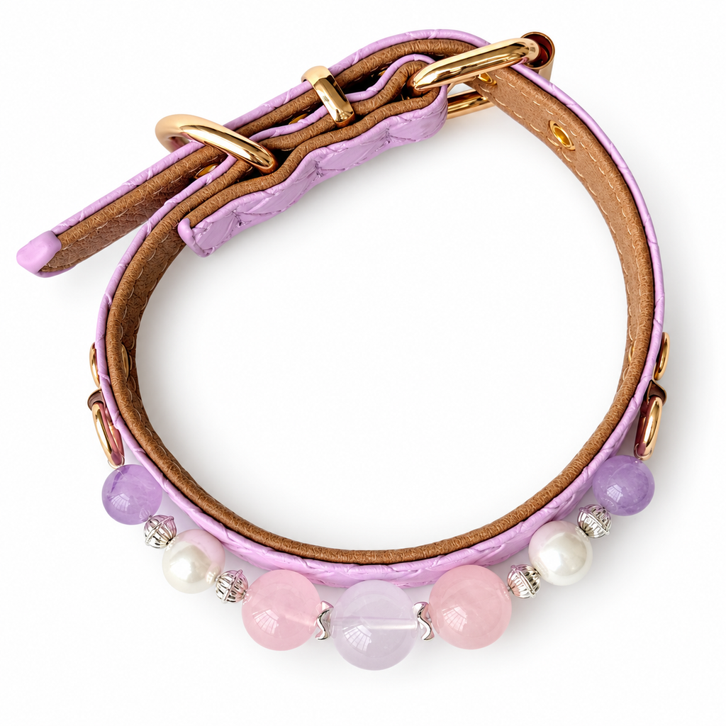 Blush Pearl Beaded Pet Collar - overhead view