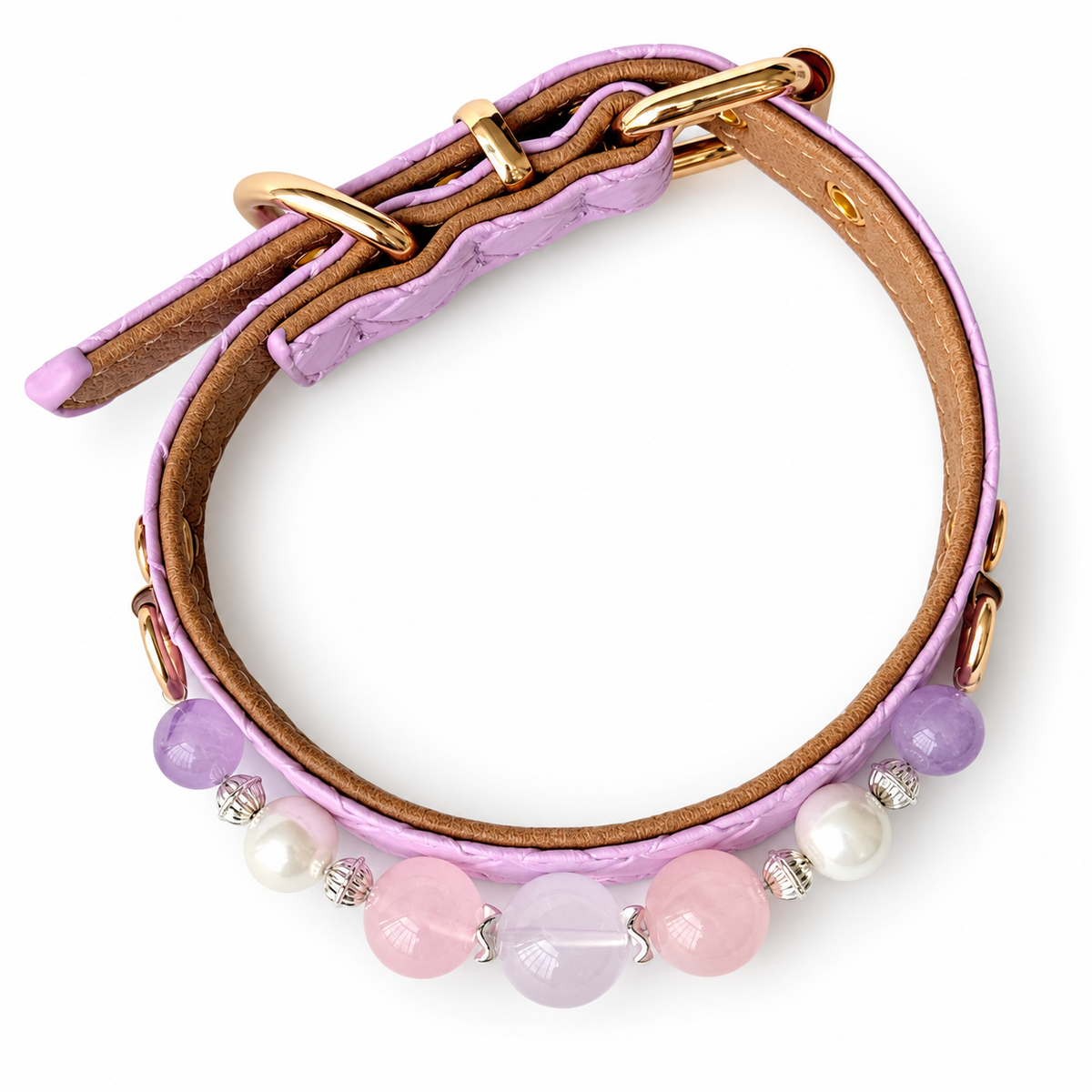 Blush Pearl Beaded Pet Collar - overhead view