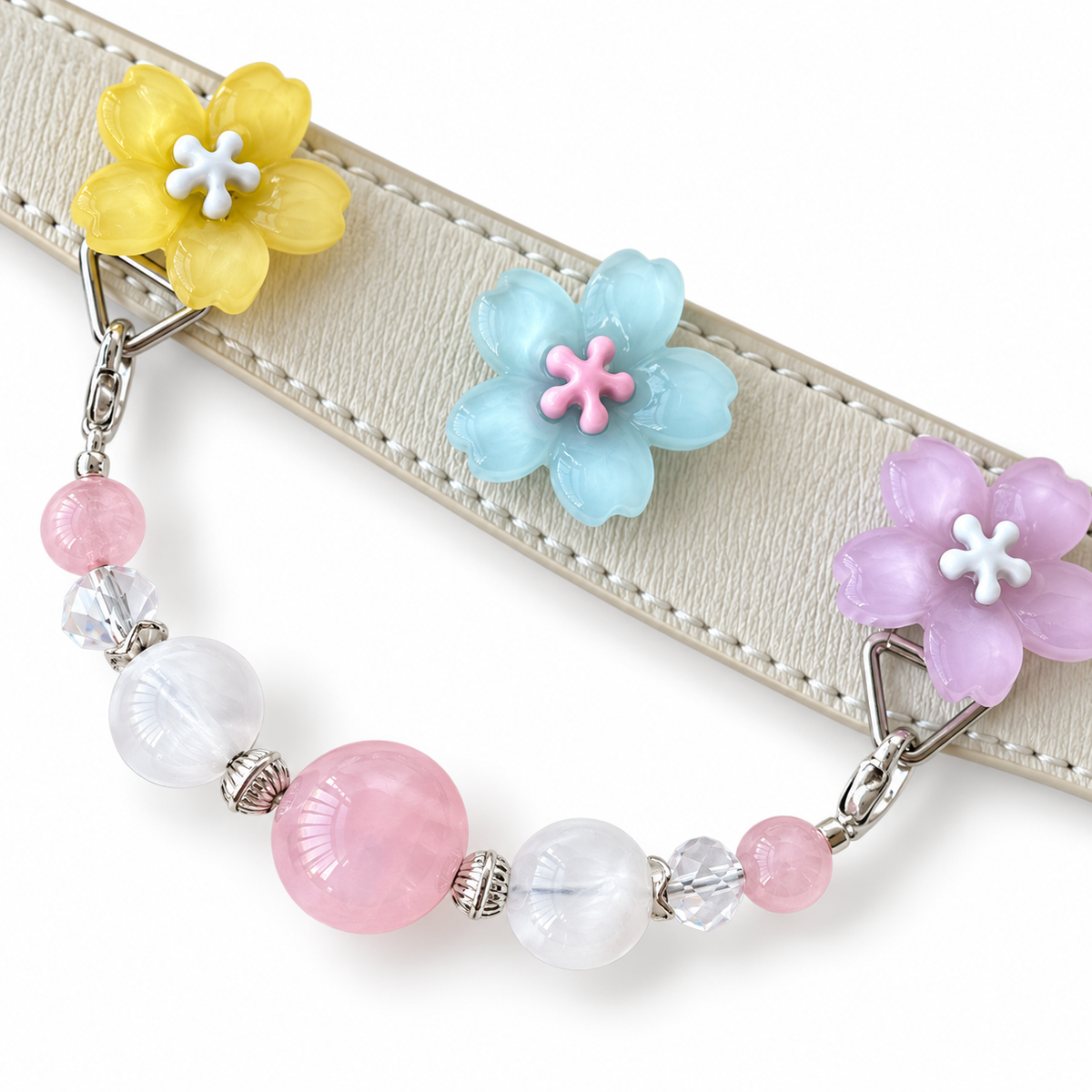 Blush Snow Blossom Beaded Pet Collar - bead and strap detail