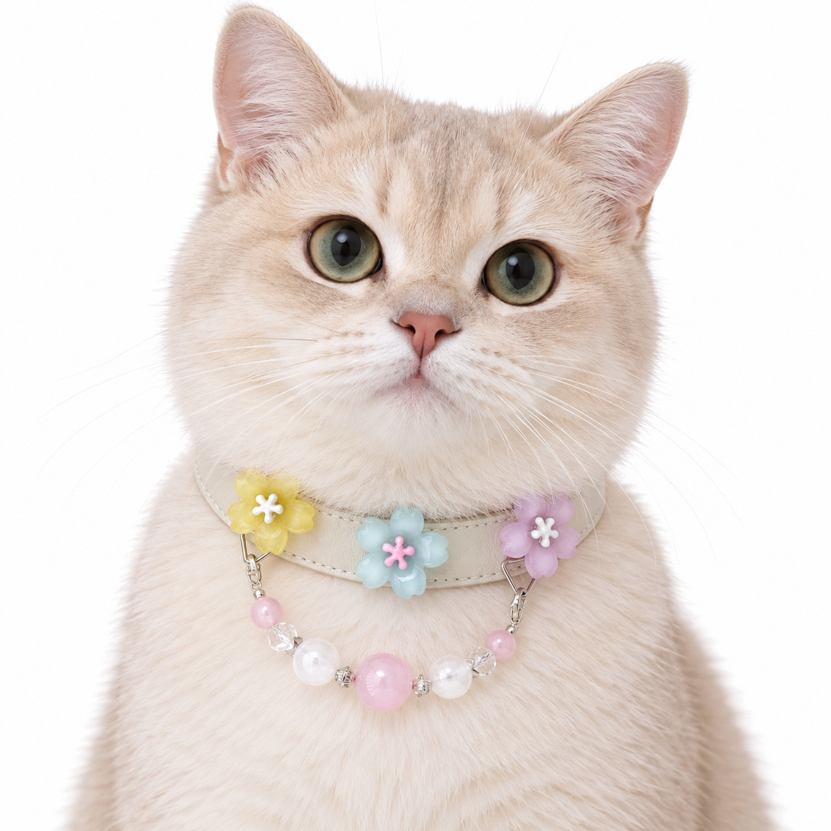 Blush Snow Blossom Beaded Pet Collar - AI pet wearing styling illustration