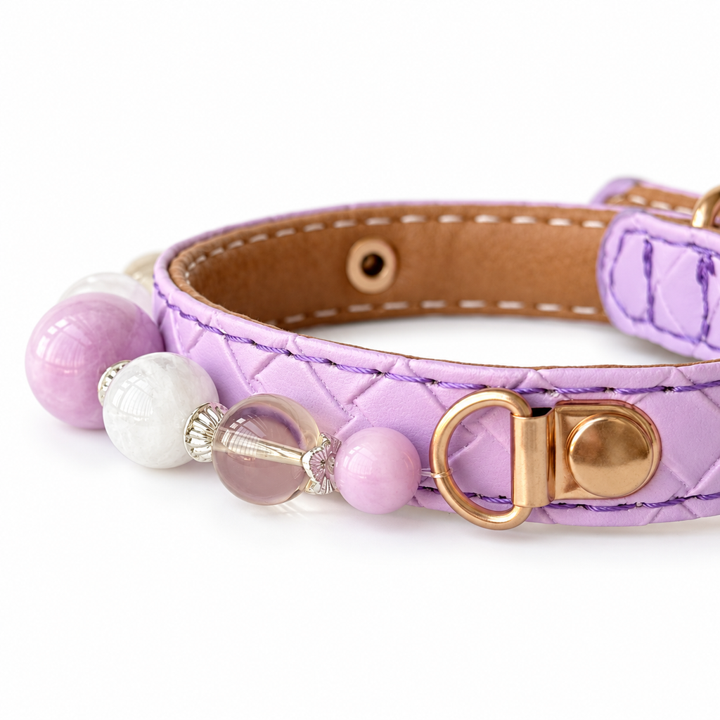 Blush Sunbeam Beaded Pet Collar - bead and strap detail