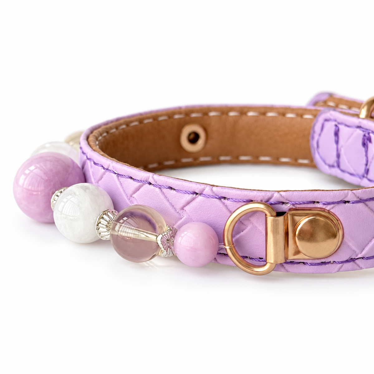Blush Sunbeam Beaded Pet Collar - bead and strap detail