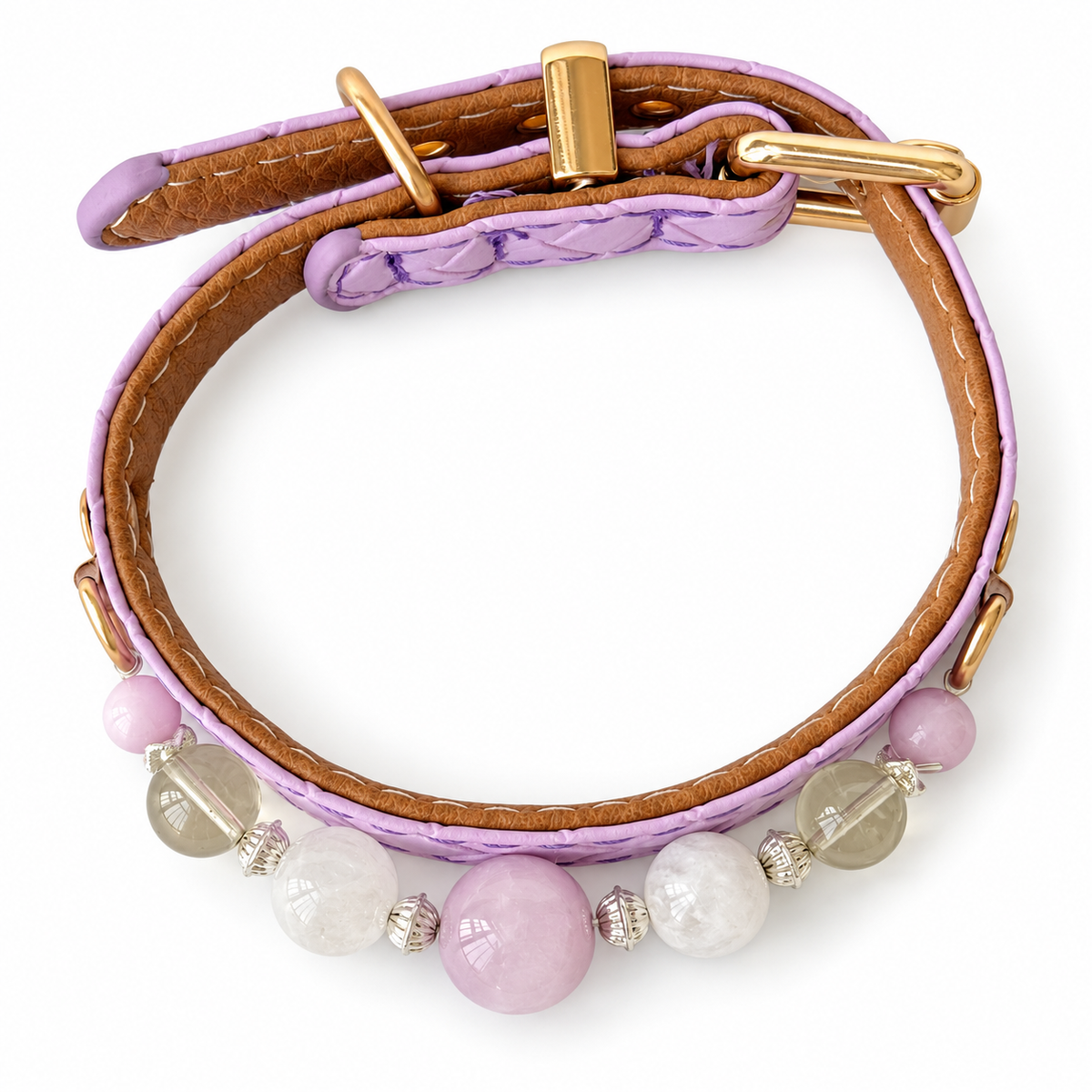 Blush Sunbeam Beaded Pet Collar - overhead view