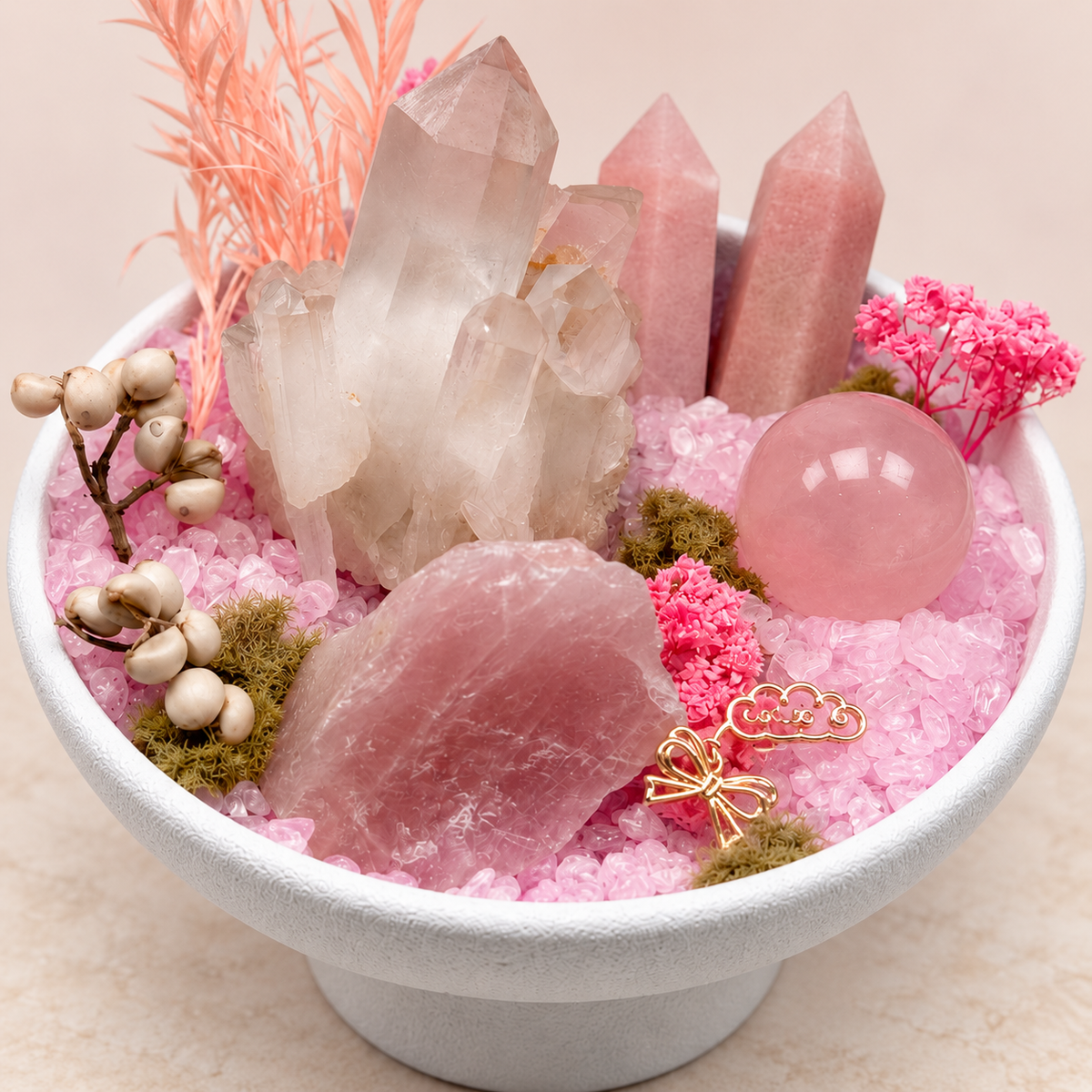 Blush Wishes Crystal Garden — foreground stones and bowl detail