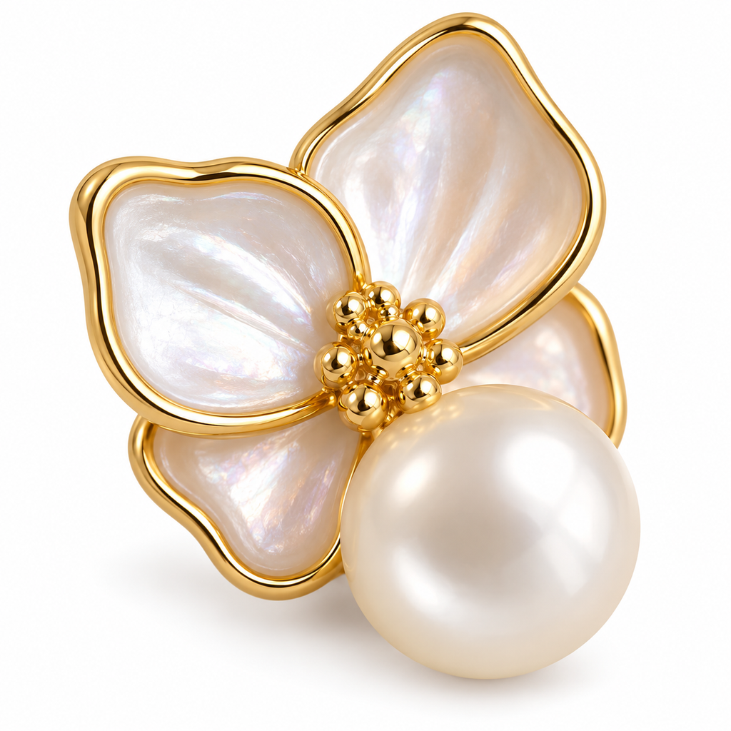 Butterfly Pearl Stud Earrings - single earring detail