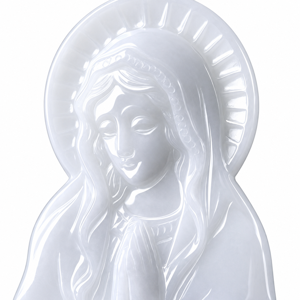 Carved Mary Pendant Cord Necklace — front detail