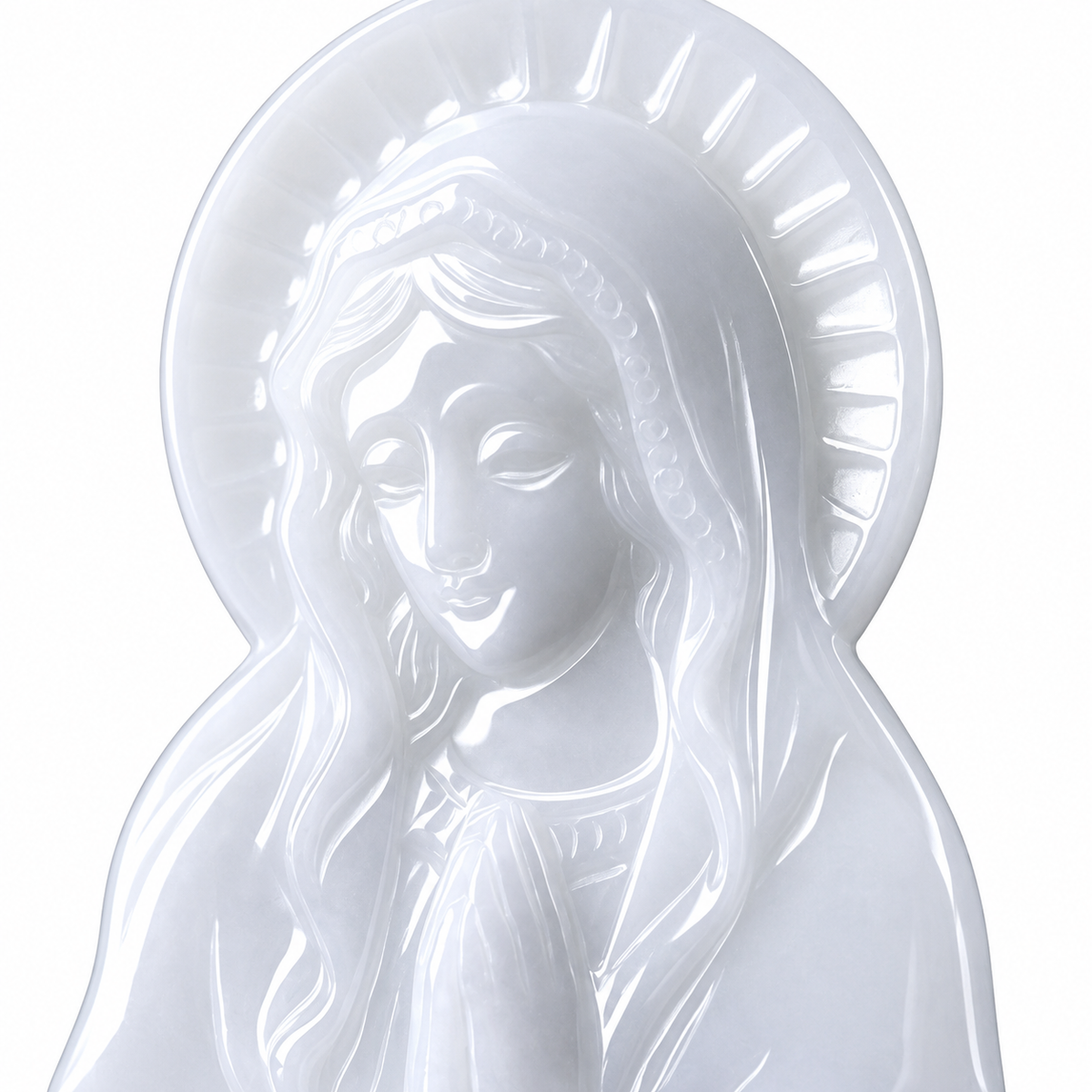 Carved Mary Pendant Cord Necklace — front detail