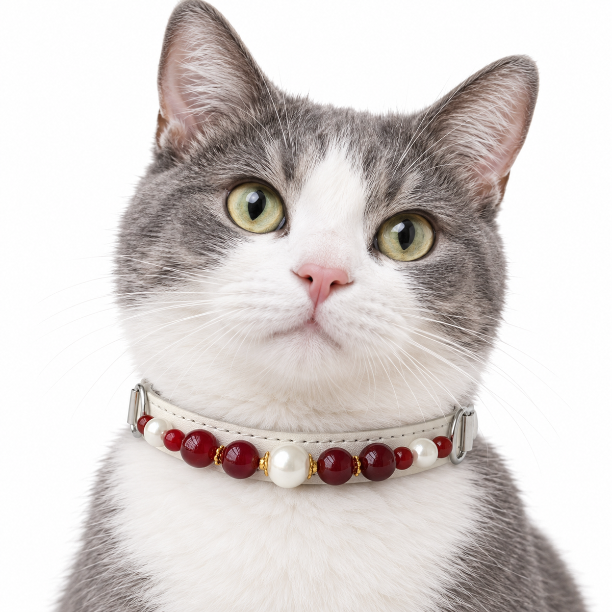 Cherry Pearl Beaded Pet Collar - AI pet wearing styling illustration