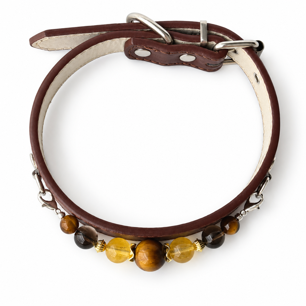Chestnut Tiger Eye Pet Collar - overhead view