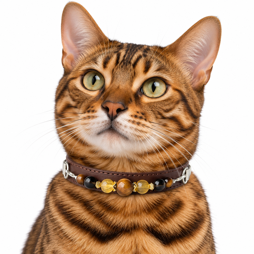 Chestnut Tiger Eye Pet Collar - AI pet wearing styling illustration