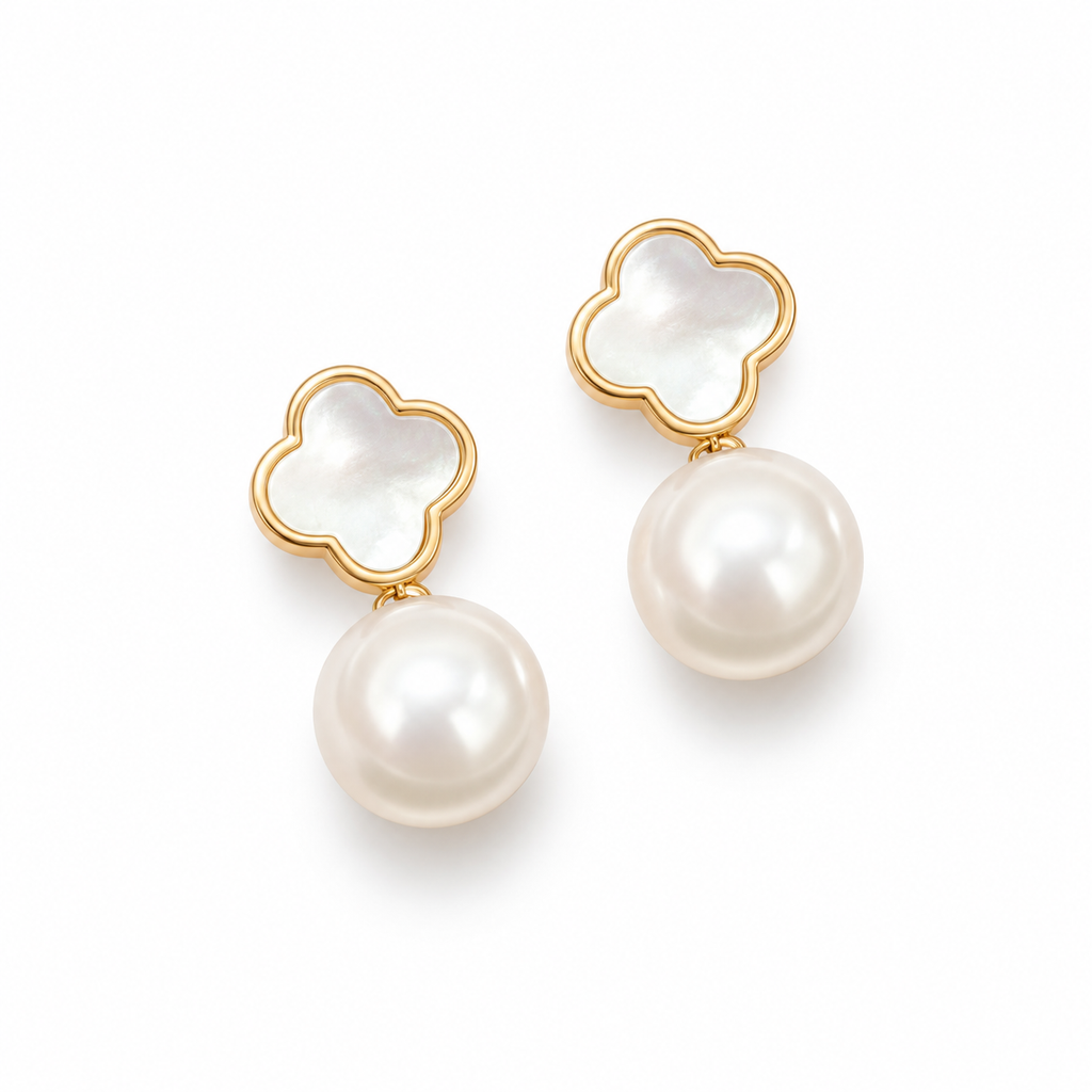 Clover Pearl Stud Earrings - alternate view