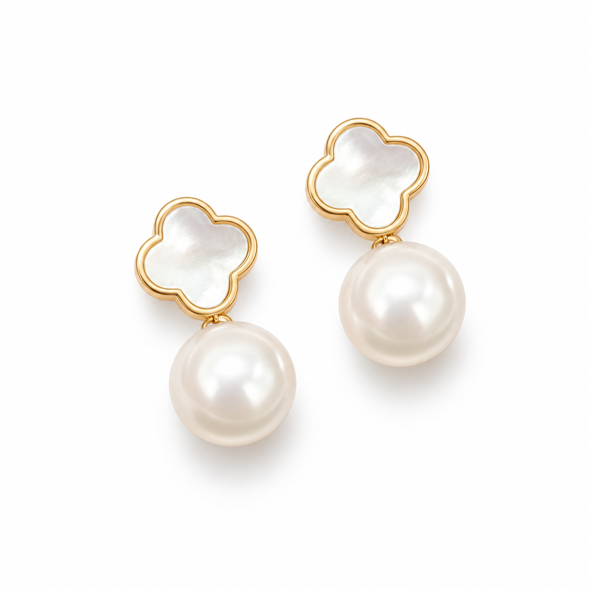 Clover Pearl Stud Earrings - alternate view