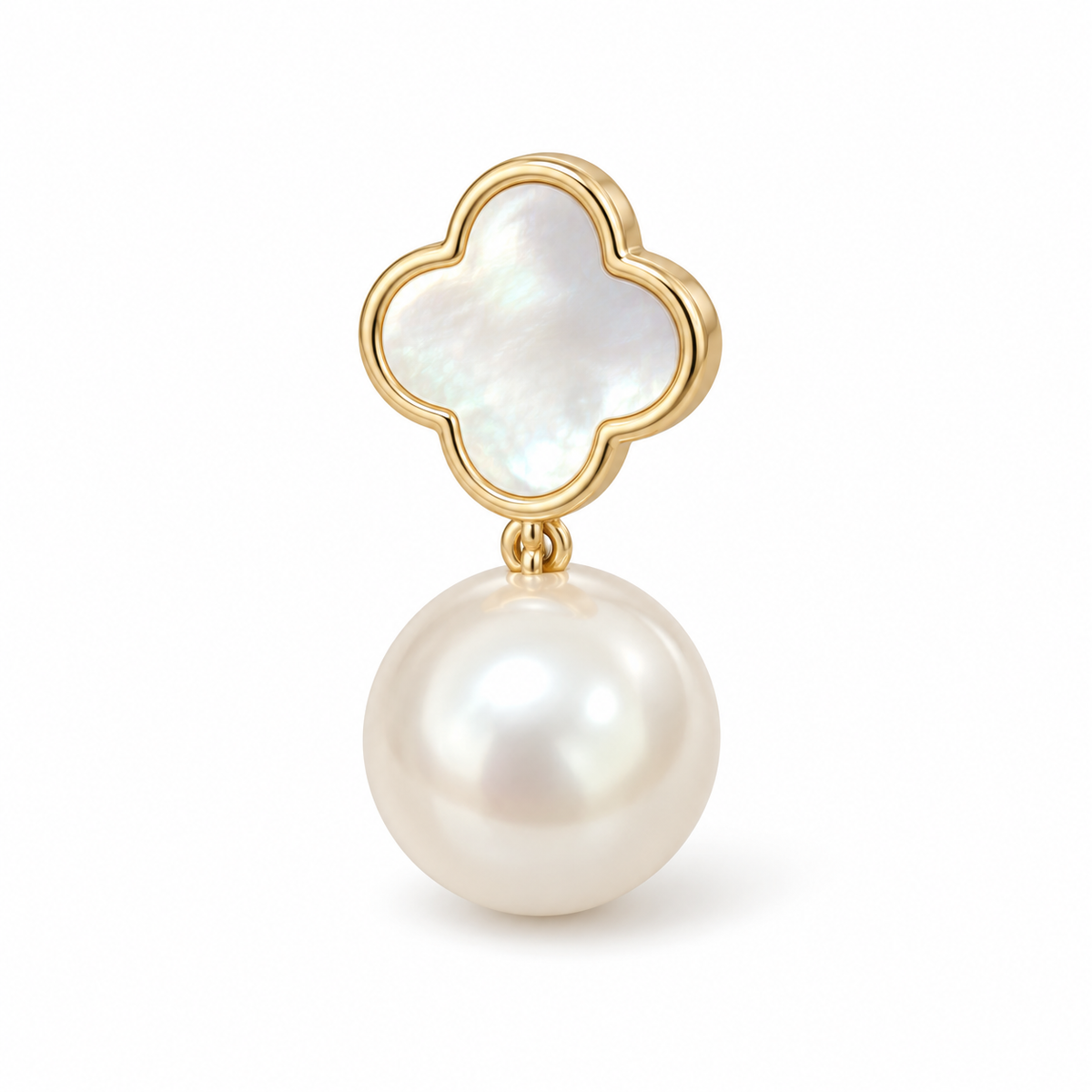 Clover Pearl Stud Earrings - single earring detail