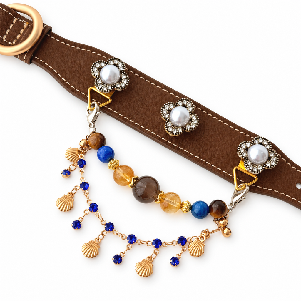 Coastal Dusk Charm Beaded Pet Collar - flat lay view
