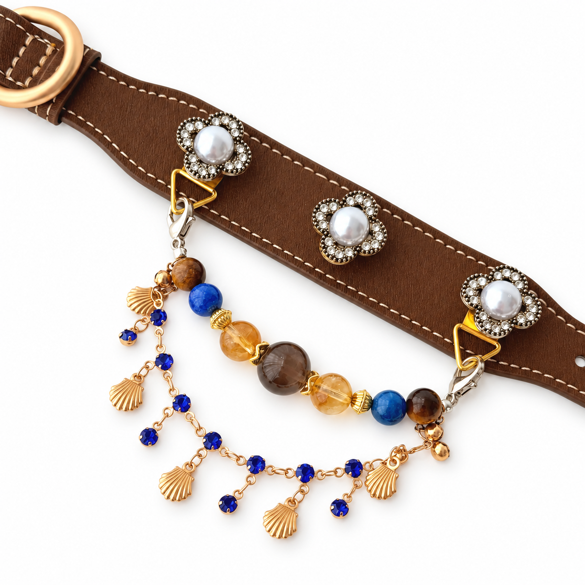 Coastal Dusk Charm Beaded Pet Collar - flat lay view