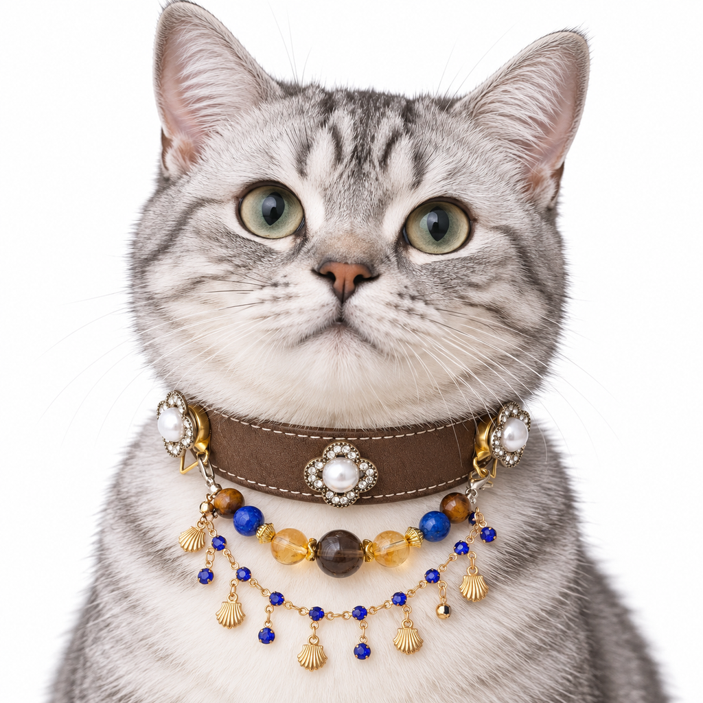 Coastal Dusk Charm Beaded Pet Collar - AI pet wearing styling illustration