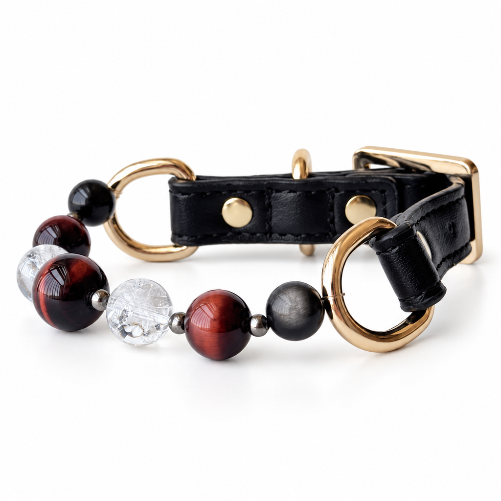 Crimson Arc Beaded Pet Collar - bead and strap detail