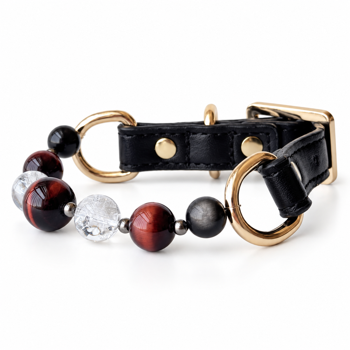 Crimson Arc Beaded Pet Collar - bead and strap detail