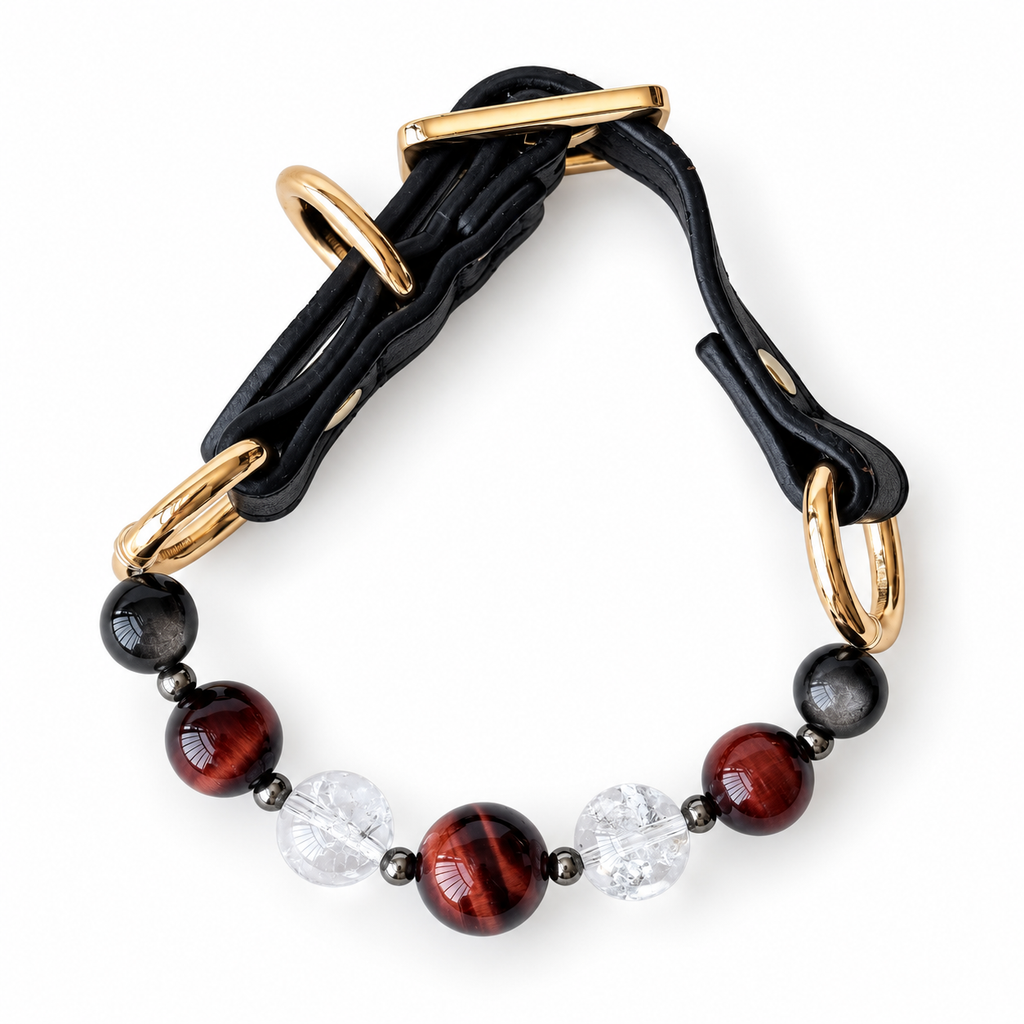 Crimson Arc Beaded Pet Collar - overhead view
