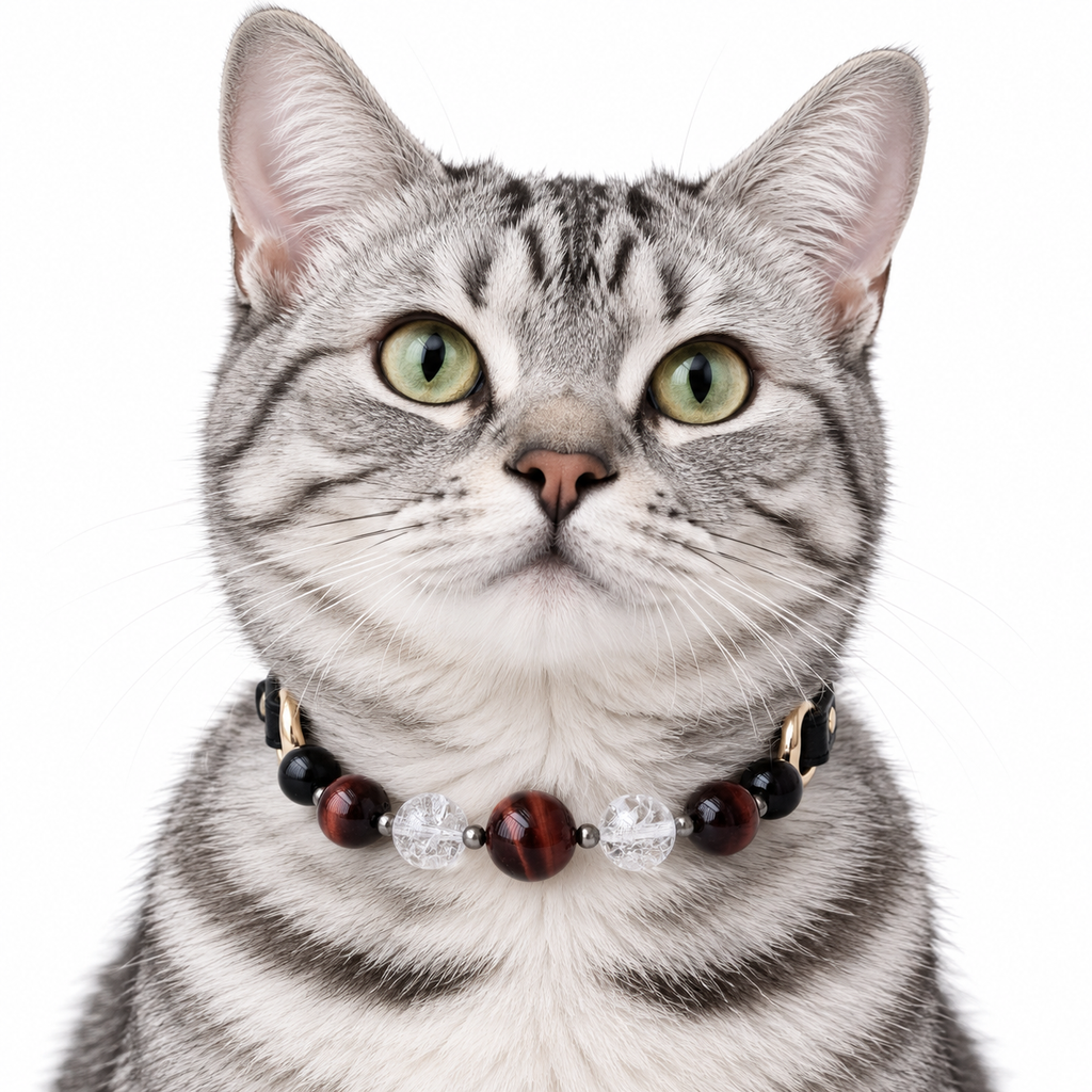 Crimson Arc Beaded Pet Collar - AI pet wearing styling illustration