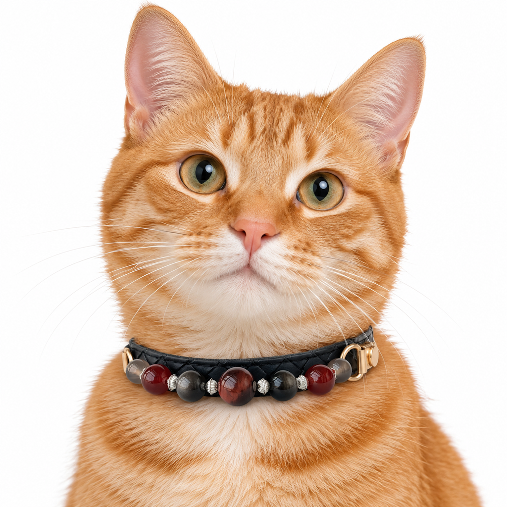 Crimson Midnight Beaded Pet Collar - AI pet wearing styling illustration
