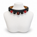 Crimson Midnight black quilted pet collar with red and black beads