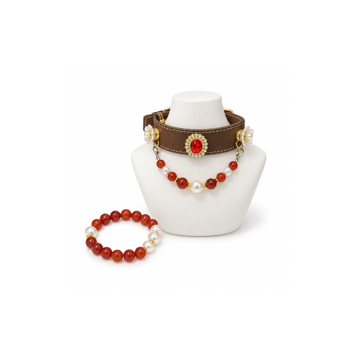 Crimson Pearl Human & Pet Match — matching bracelet and pet collar, sold separately