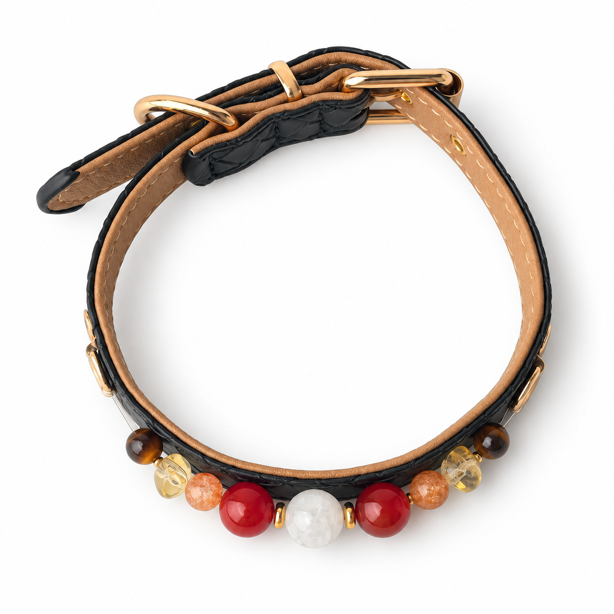 Crimson Snow Beaded Pet Collar - overhead view