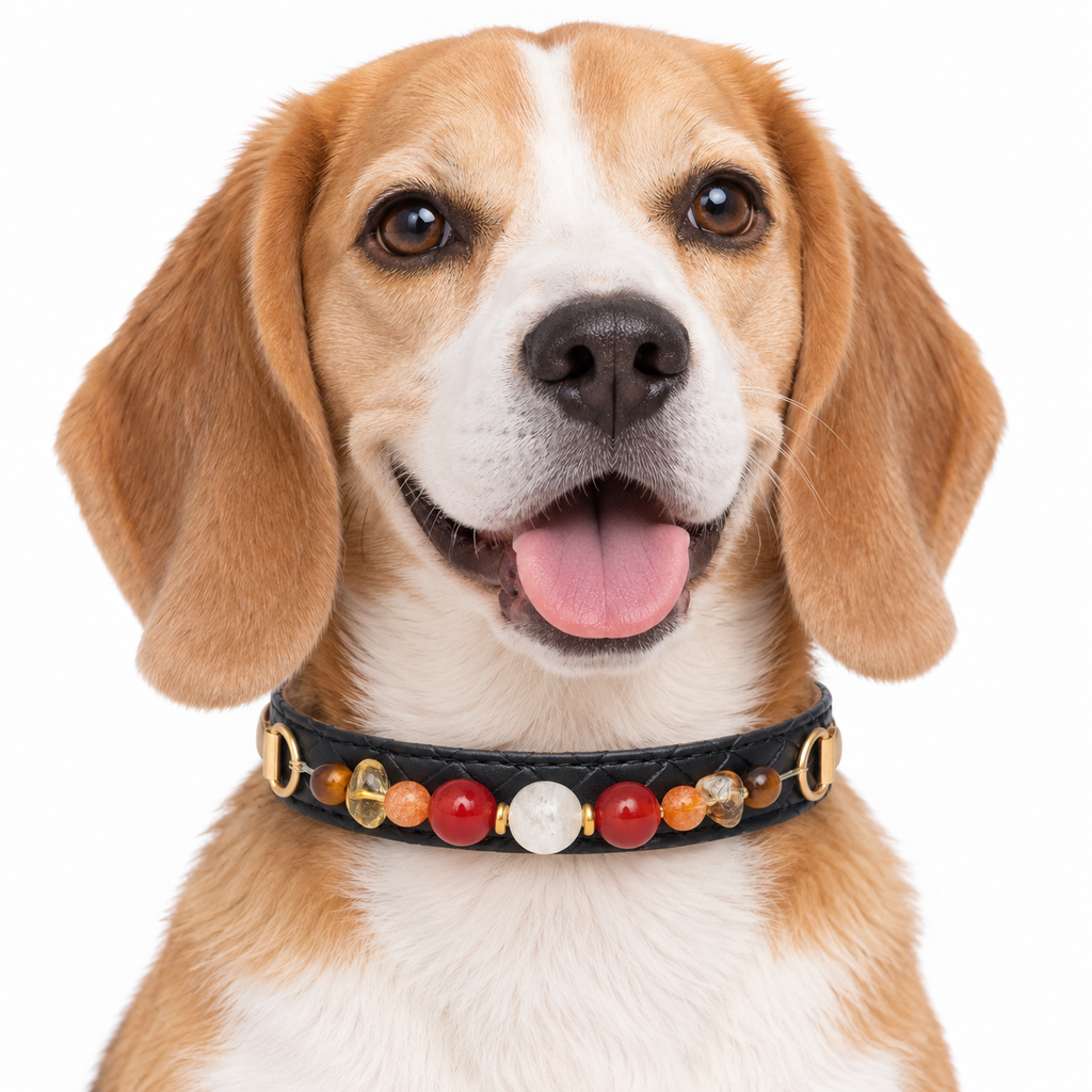 Crimson Snow Beaded Pet Collar - AI pet wearing styling illustration