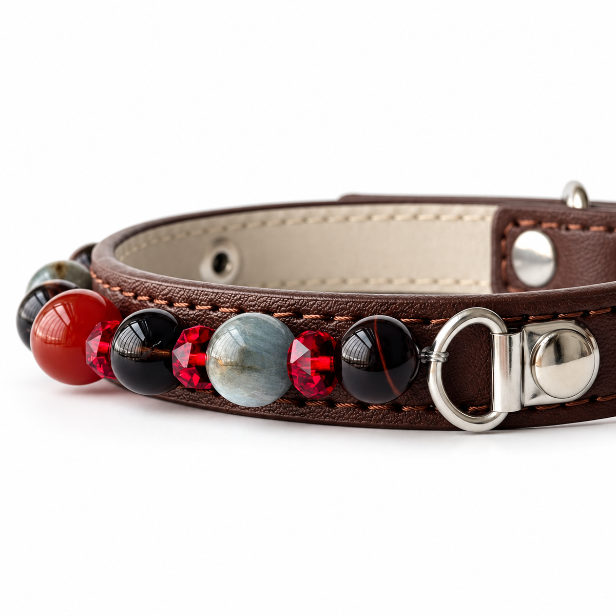 Crimson Spark Beaded Pet Collar - bead and strap detail