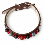 Crimson Spark Beaded Pet Collar - overhead view