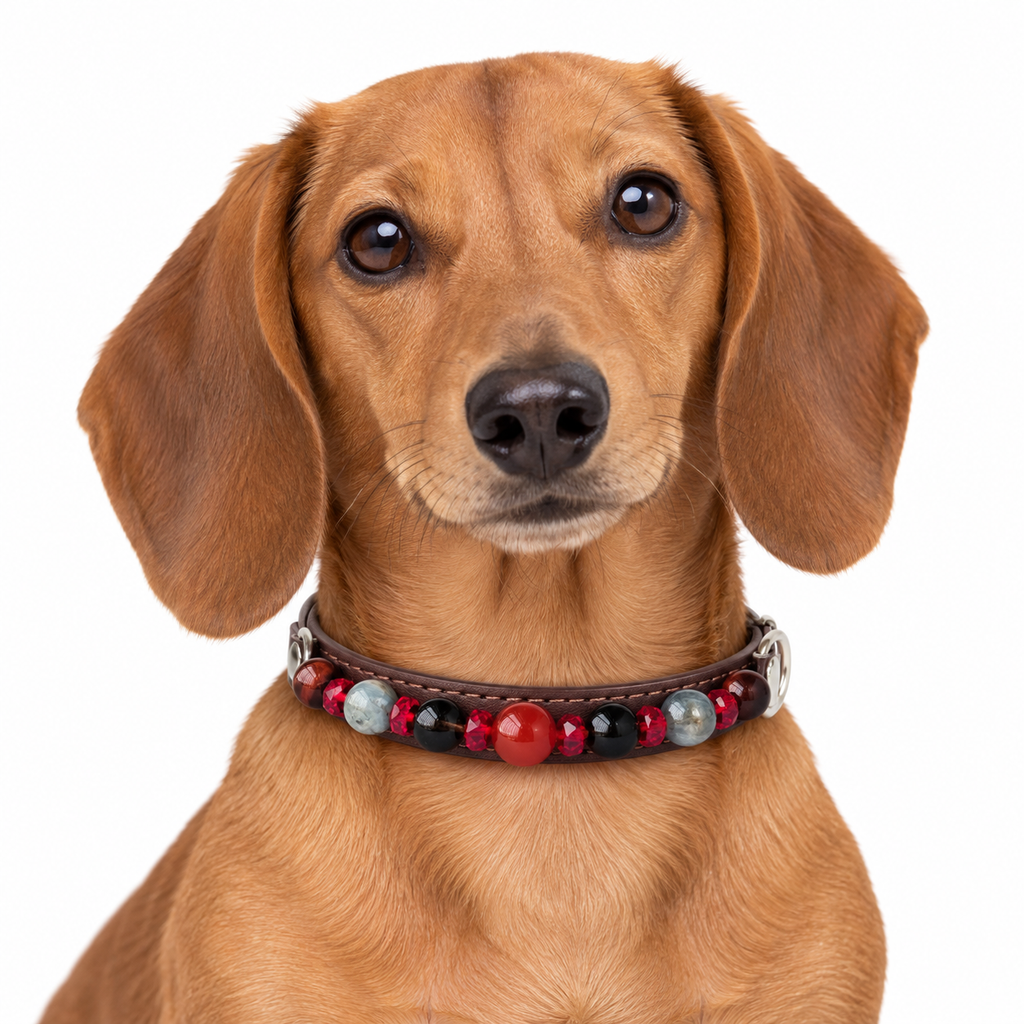 Crimson Spark Beaded Pet Collar - AI pet wearing styling illustration