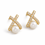 Crossed Ribbon Pearl Stud Earrings - alternate view
