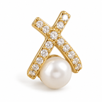 Crossed Ribbon Pearl Stud Earrings - single earring detail