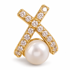 Crossed Ribbon Pearl Stud Earrings - close detail