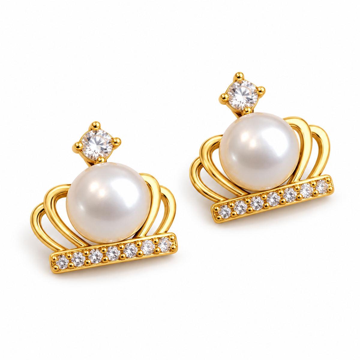 Crown Pearl Stud Earrings - alternate view