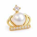Crown Pearl Stud Earrings - single earring detail