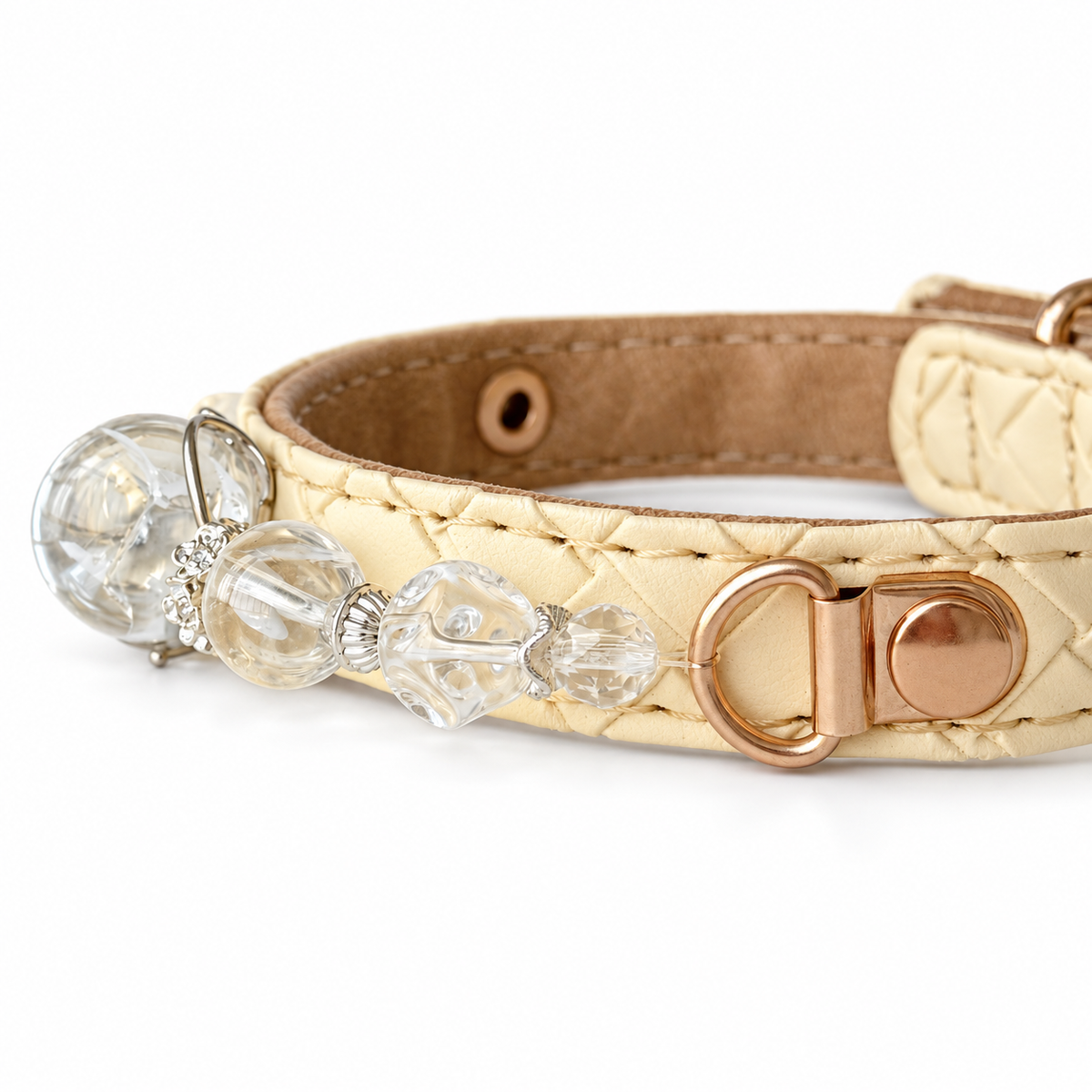 Crystal Crest Beaded Pet Collar - bead and strap detail
