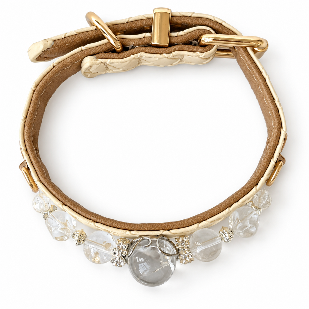 Crystal Crest Beaded Pet Collar - overhead view